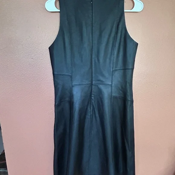 White House Black Market Black Leather Halter Sheath Mini Dress - Picture 3 of 3